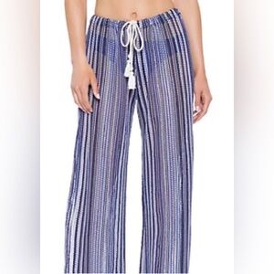 Becca Seaside Split Leg Swim Cover Up Pants - Crochet Blue Stripe